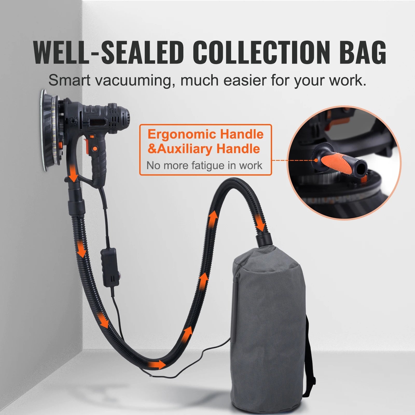 Electric Drywall Sander with Vacuum Dust Collection Attachment for Wall & Ceiling Sanding