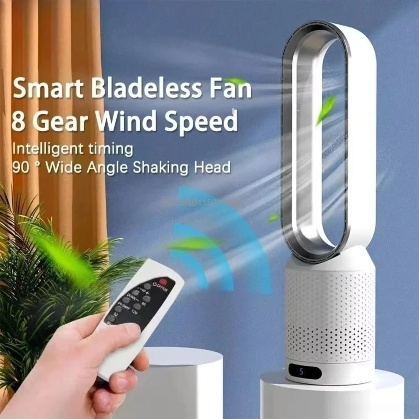 WhisParu Bladeless Fan 8-Speed 30dB Sleep Mode 90° Oscillation Negative Ion Air Purifier