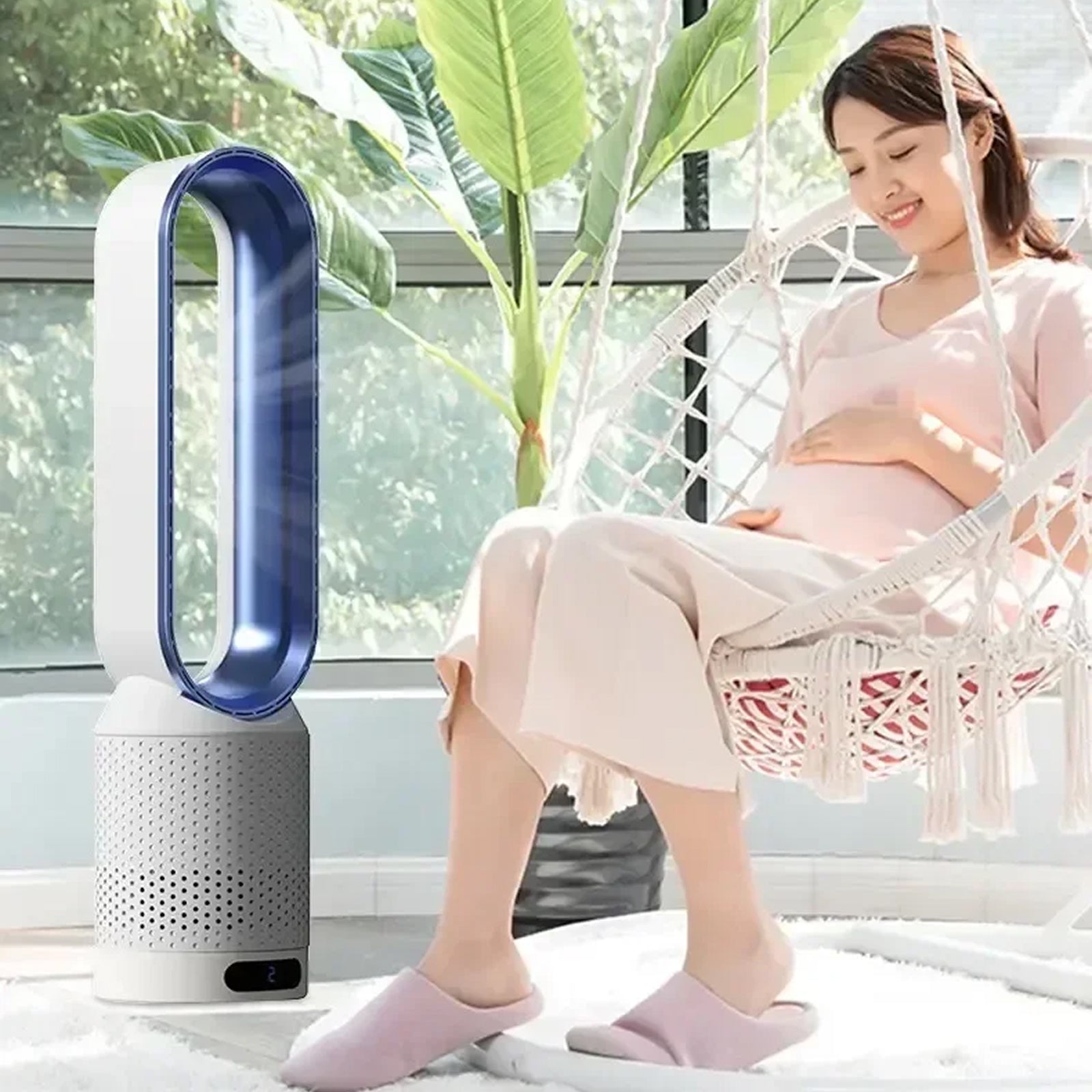 WhisParu Bladeless Fan 8-Speed 30dB Sleep Mode 90° Oscillation Negative Ion Air Purifier