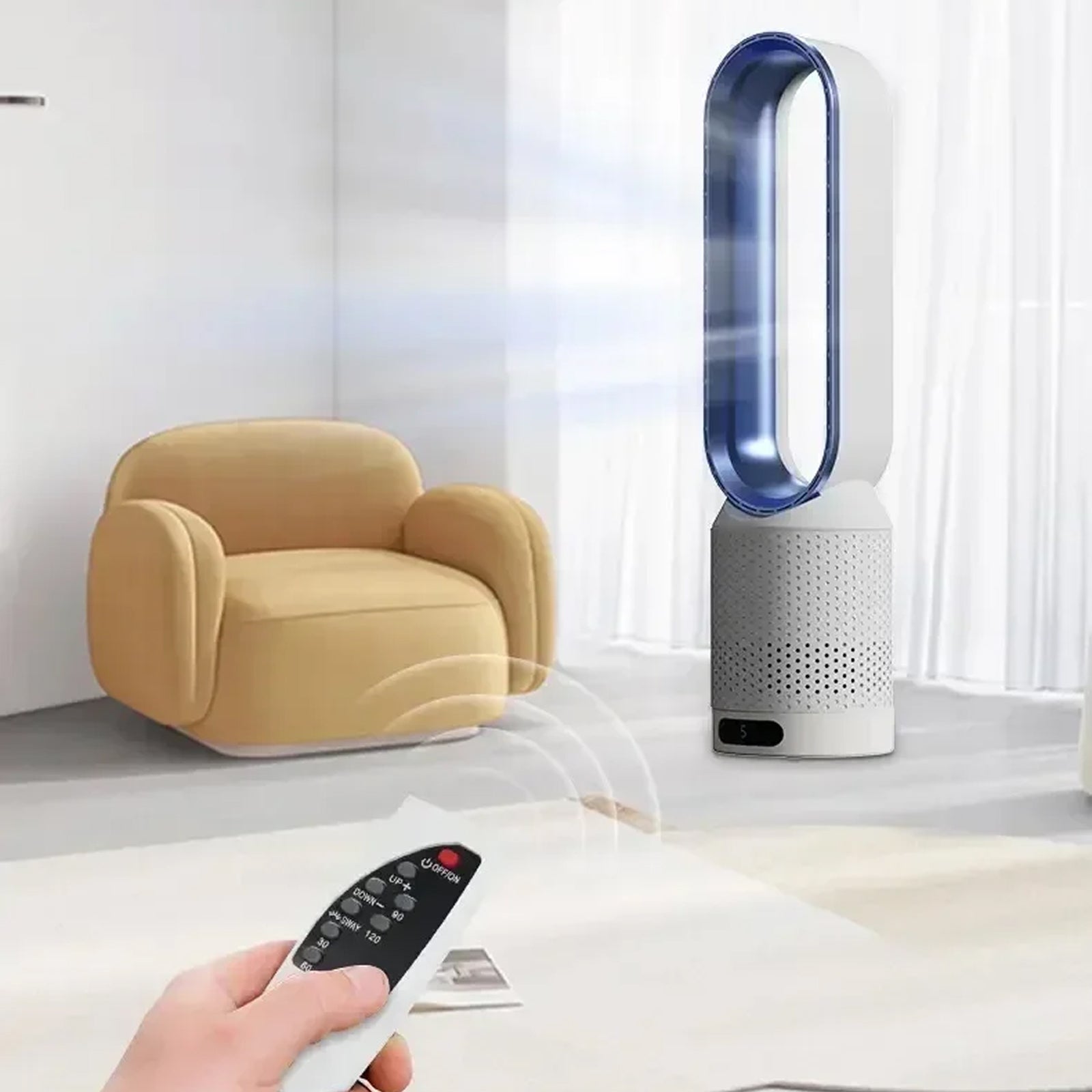 WhisParu Bladeless Fan 8-Speed 30dB Sleep Mode 90° Oscillation Negative Ion Air Purifier