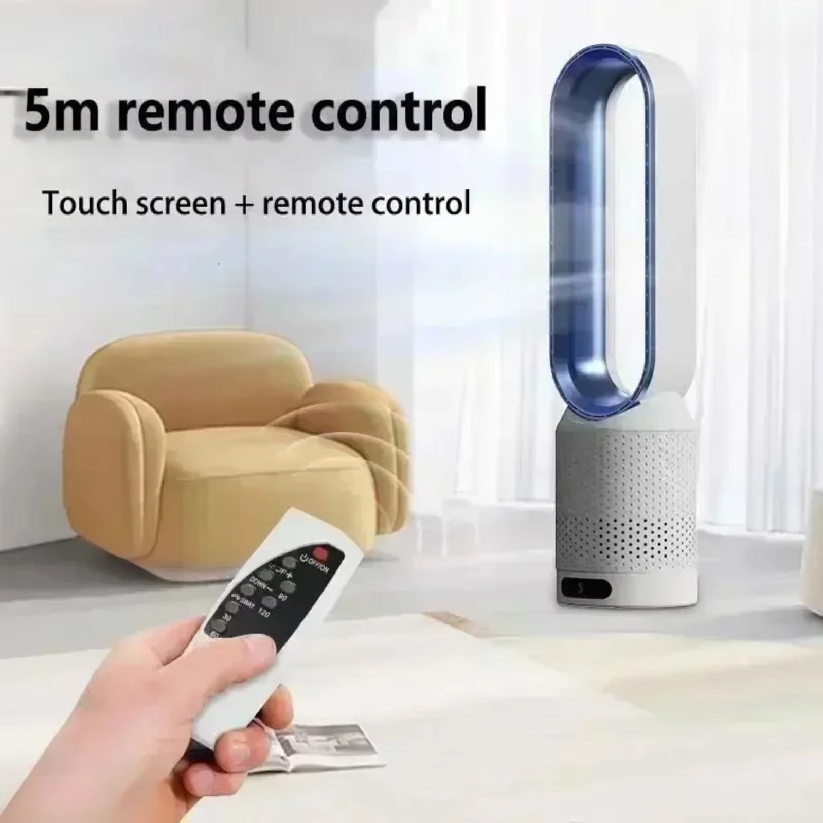 WhisParu Bladeless Fan 8-Speed 30dB Sleep Mode 90° Oscillation Negative Ion Air Purifier