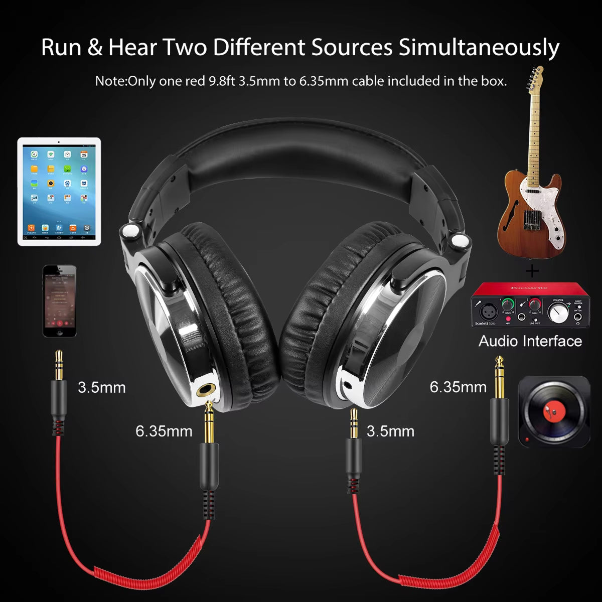 ZetaNase Studio Headphones 50mm Drivers 3.5/6.3mm Dual-Interface Foldable Monitor